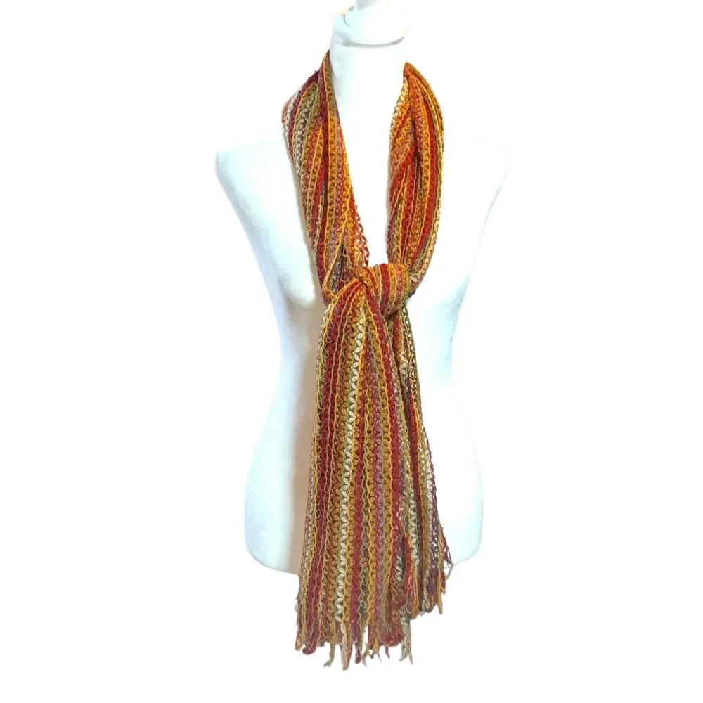 Missoni Multicolor Knit Scarf Wool Blend Fringe Striped Italy Designer Luxury - Picture 6 of 11
